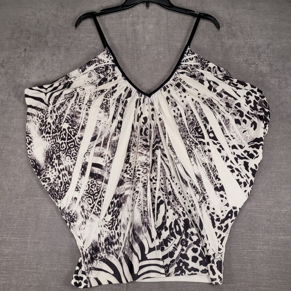 Animal Print Vintage USA Cami Top Black White Baby Doll Sleeveless Top Sz Large